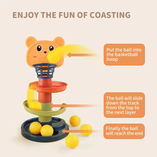 Baby Toy Rotating Rolling Ball Gliding Tower Toddler Toy Rotating Early Educations Track Ball Stacking Toy Gift Box For Children 6