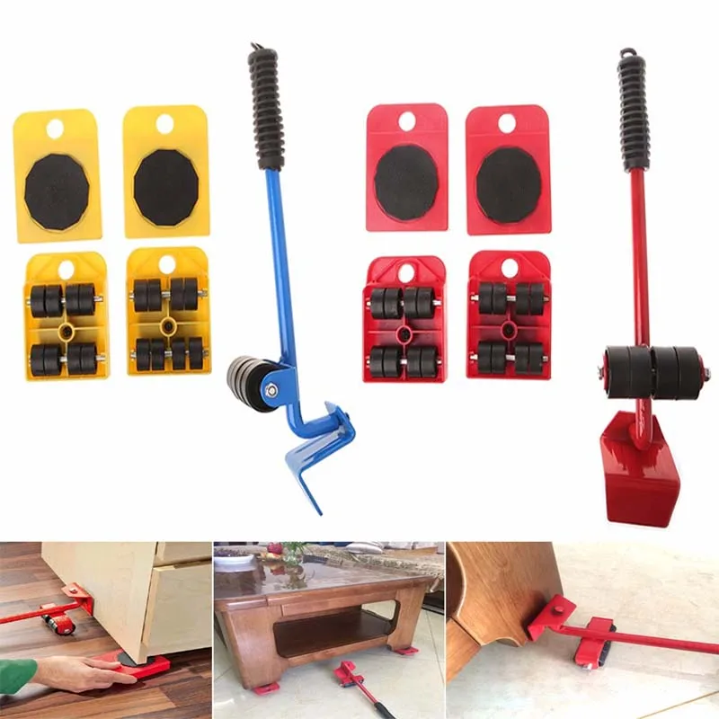 ZK3 5 PCS Furniture Mover Tool Set Furniture Transport Lifter Heavy Stuffs Moving Tool Wheeled Mover Roller Wheel Bar Hand Tools-0