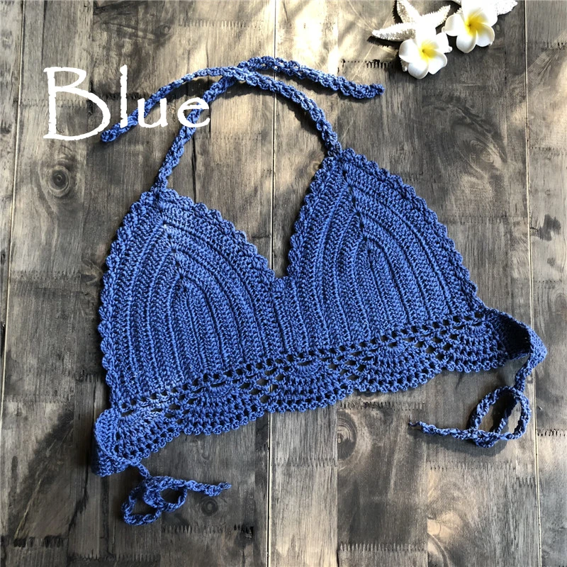 Vkamoli Бикини Топ ручной работы крючком женские пляжные в стиле бохо Bralette Твердые Холтер вязаный купальник бразильские бикини купальный костюм Топ