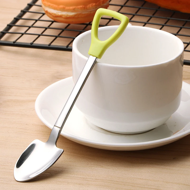 1Pc Creative Metal Ice Cream Coffee Spoon Shovel Shape Shell Tea Spoons 2 Colors Afternoon Tea Dessert Long Handle Spoon