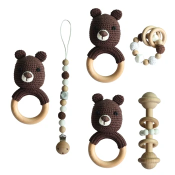 

Baby Pacifier Clip Chain Newborn Dummy Holder Gifts Teething Bracelet Infants Rattle Teether Crochet Bear Soother Toy