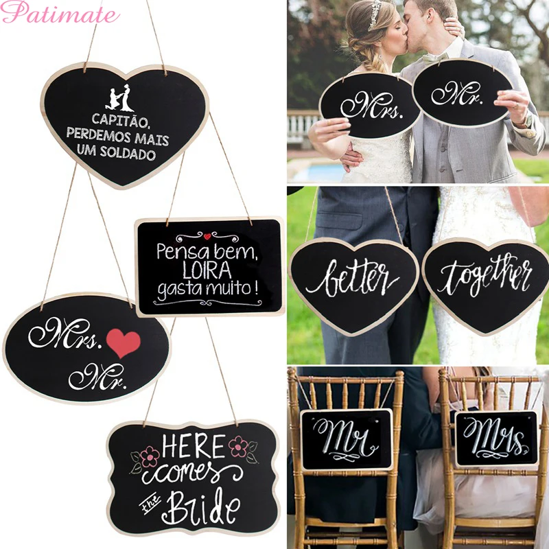 

PATIMATE Wooden Chalkboards Display Holder Rustic Wedding Love Photo Booth Mr Mrs Wedding Table Decorations Wedding party Favors