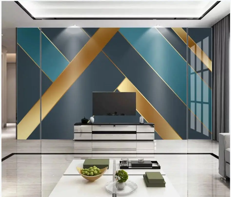 

WDBH Custom photo 3d wallpaper Modern light luxury golden geometry living room decor 3d wall murals wallpaper for walls 3 d