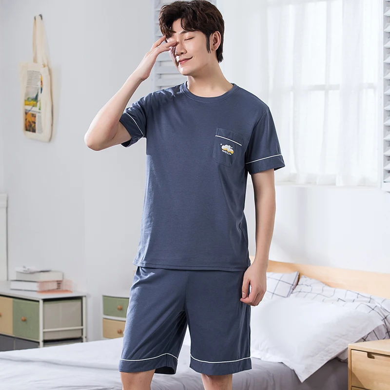 New O-Neck Full Cotton Mens Summer Short Sleeve Shorts Pajamas Set Big Size L-4XL Sleepwear Leisure Suits Nightwear Pijamas HDE cotton pajama pants