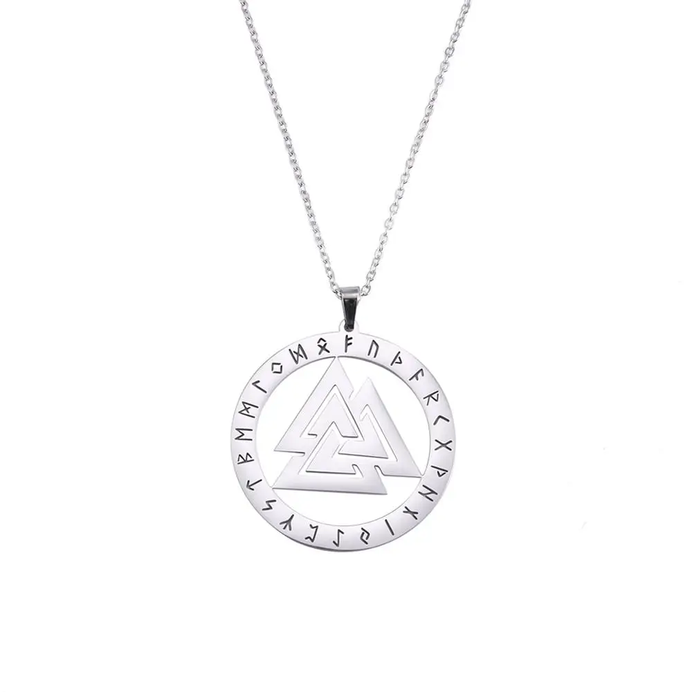Silver My shape Hrunger Odins Valknut рунный круг символ викингов ожерелье сталь заявление чокер кулон ожерелья ювелирные изделия скандинавские - Окраска металла: Silver