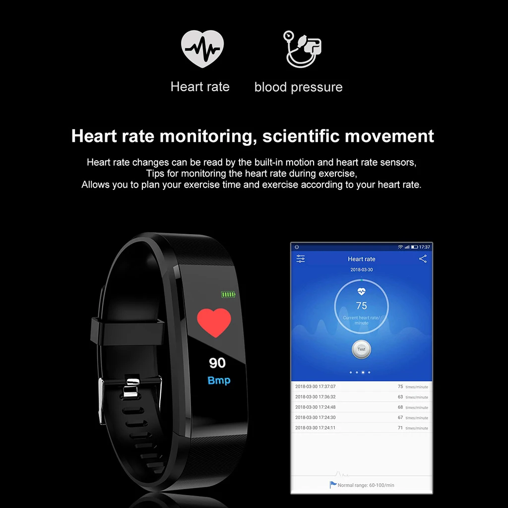Smart Bracelet Watch Color Screen Blood Pressure Fitness Tracker Heart Rate Monitor Smart Band Sport Wristband for Android IOS