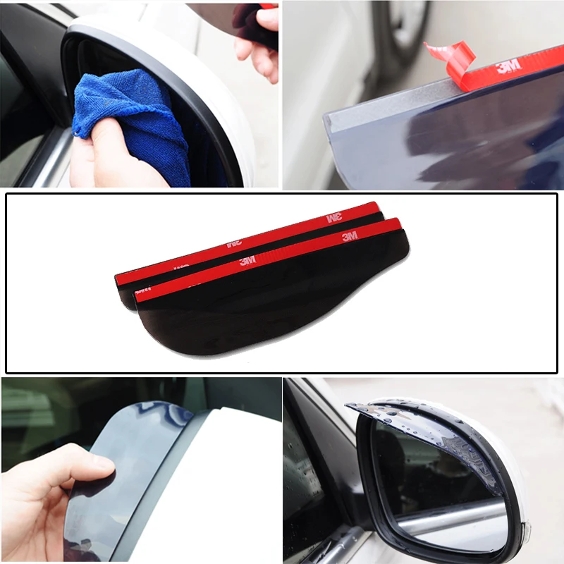 

2Pcs PVC Car Rear View Mirror Sticker Rain Eyebrow Weatherstrip Auto Mirror Rain Shield Shade Cover Protector Guard