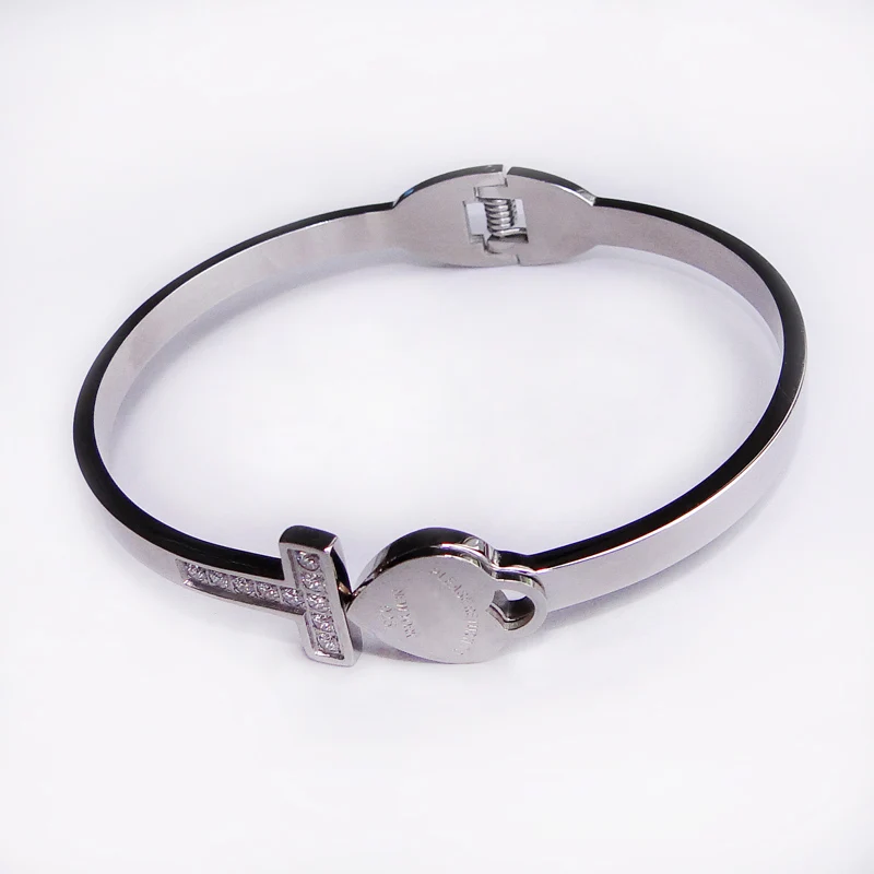 Steel color DICARLUN Браслет-манжета в форме сердца браслеты для женщин из нержавеющей стали T Подвеска для браслета в форме сердца роскошные серебряные ювелирные изделия бренд высшего качества - Окраска металла: Steel color