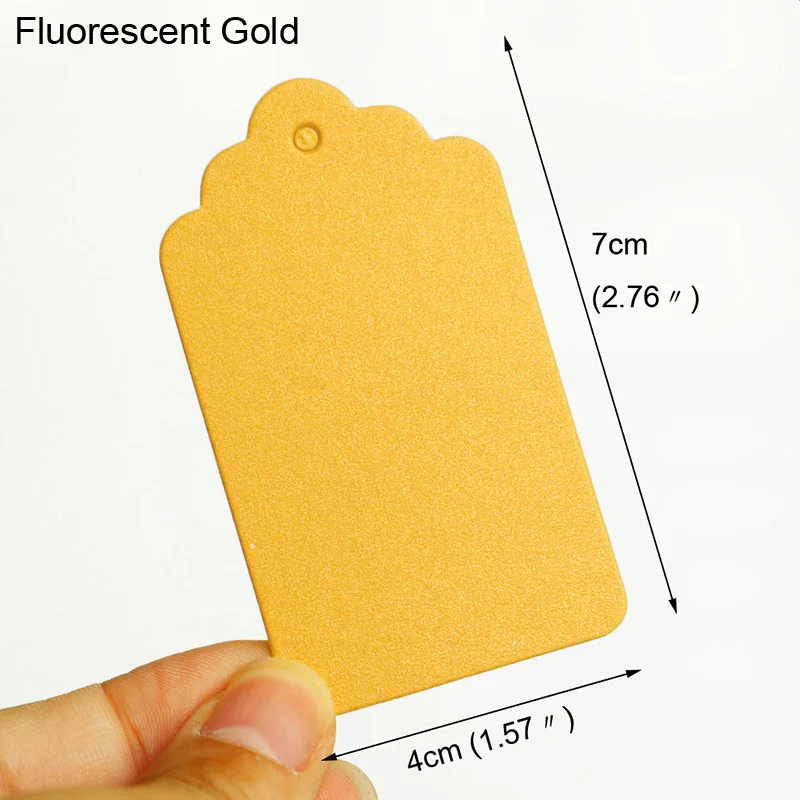 Fuorescent Gold 50 шт. 4x7 см красочные бумажные бирки ручной работы свадебные сувениры ремесло подарок Висячие бирки Упаковка Этикетка ценники DIY ткань швейная поставка - Цвет: Fuorescent Gold