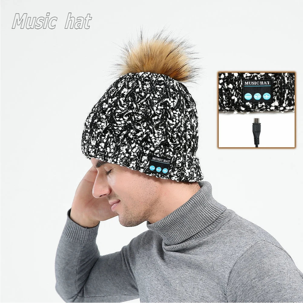 Вязаные модные эластичные наушники Динамик Bluetooth Музыка мягкие Skullies стерео зимняя шапка теплая плюшевая беспроводная уличная