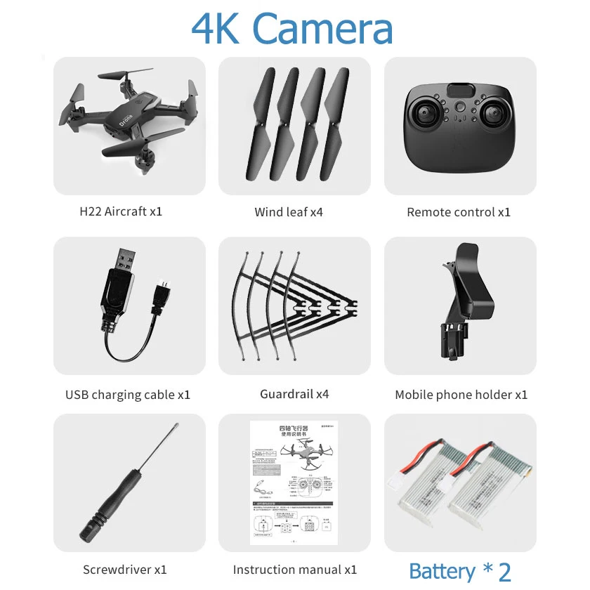 Black 4K Camera 2B H22 Радиоуправляемый Дрон 4K HD камера с широкоугольным радиоуправляемым вертолетом Квадрокоптер 1080P Дрон Профессиональный следущий за мной Стабильный высокий VS E58 SG106 - Цвет: Black 4K Camera 2B