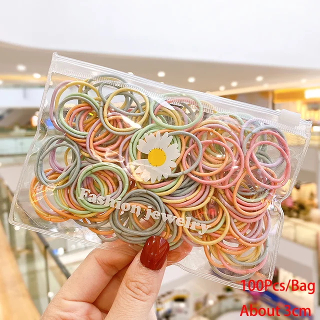50/100/200 Pcs/Bag Children Cute Candy Cartoon Solid Elastic Hair Bands Girls Lovely Srunchies Rubber Bands Kid Hair Accessories Mix-15-100 Pcs