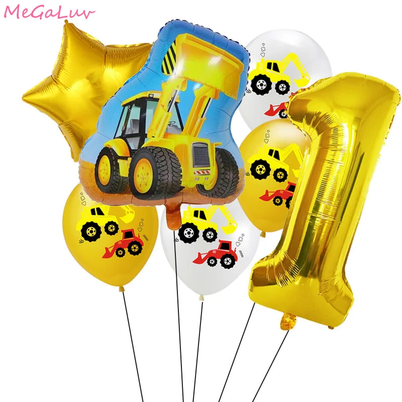 

13pcs Excavator Vehicle Foil Ballon Construction Tractor Cake Topper Table Decor Baby Shower Kids Boys Birthday Party Supplies