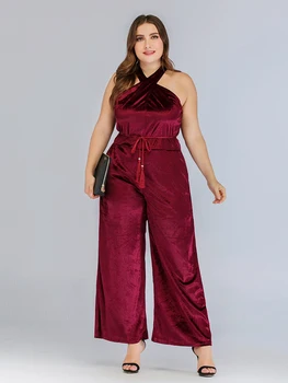 

Women's Plus Size Jumpsuit Hanging Neck High Waist Strapless Long Bodysuits Trousers Elegant Casual Overalls Long Pants TA551