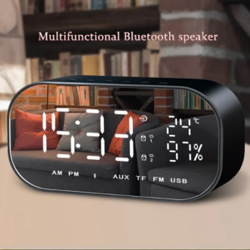 Черный VTIN S2 Bluetooth динамик светодиодный дисплей цифровой будильник сабвуфер стерео громкий динамик поддержка fm-радио/AUX-in/TF карта - Цвет: Черный