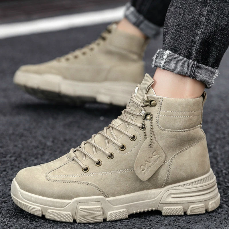 2020 New Autumn WinterMen Boots Leather Waterproof Lace Up Military Men's Ankle Lightweight Shoes For Men Casual Non Slip | Обувь