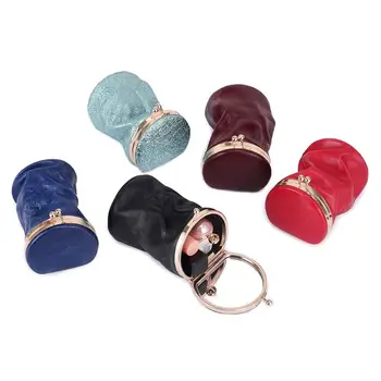 

Women Small Makeup Cosmetic Bag with Mirror Vintage Cylinder Mini Lipstick Case Genuine Leather Foldable Perfume Pouch