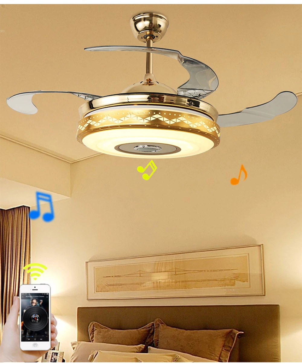 musical ceiling 42 inch fan with light Phone APP Smart Fans Bluetooth music lamp remote control bedroom lamps home 40w Inverter