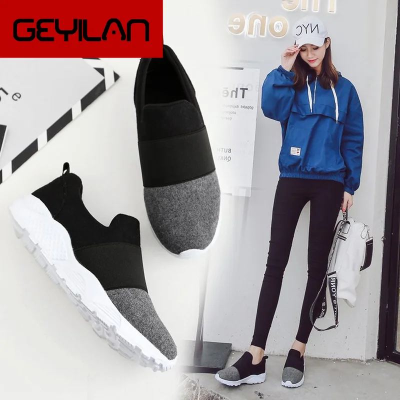 

2019 Hot Women Shoes Flats Fashion Loafers Sneakers Women Breathable Platform Casual Shoes Mixed Colors Slip-On Plus Size 36-43