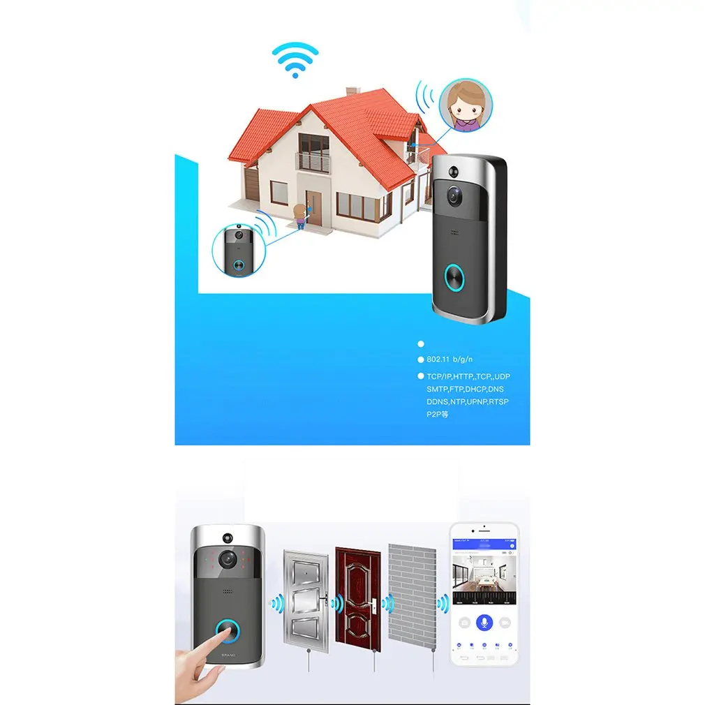 Video Doorbell Smart Wireless WiFi Security DoorBell Electronic Doorbell Camera Infrared Remote Record Home Security Monitoring