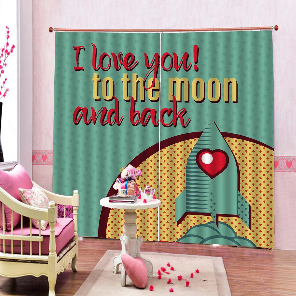 Custom Modern Cartoon Lovely Airplane Curtain Printed Window Curtains Kids Room Bedroom Love Blackout Curtains Decor