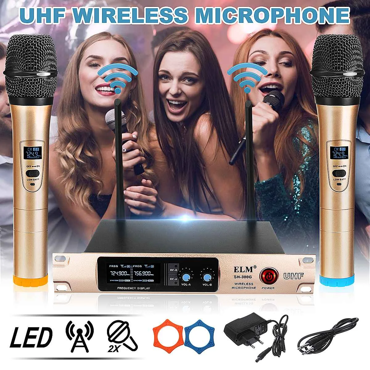 

Professional UHF Wireless Microphone LED Display Receiver Handheld Microphone Party KTV Speech