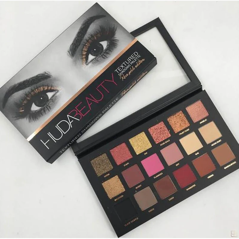 HUDAS BEAUTY Textured shadows Palette Rose Gold 18 Color Eyeshadow Palette Matte Shimmer Nude Makeup