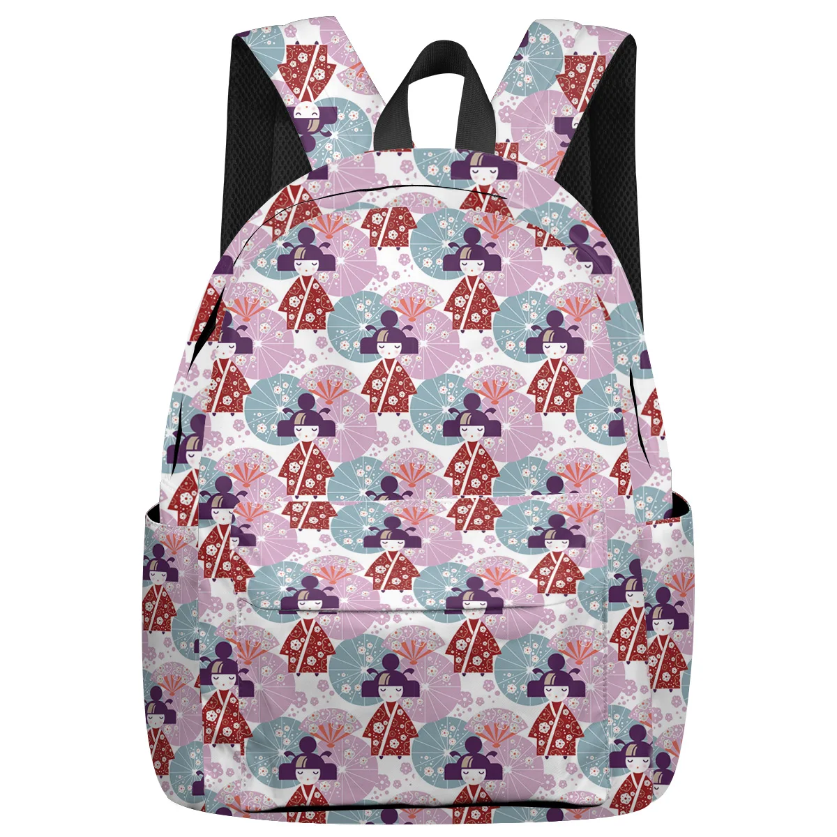 

WHEREISART Japanese Doll Backpacks Elementary School Students Bottle Side Pockets Notebook Backpack National Flag Day Laptop