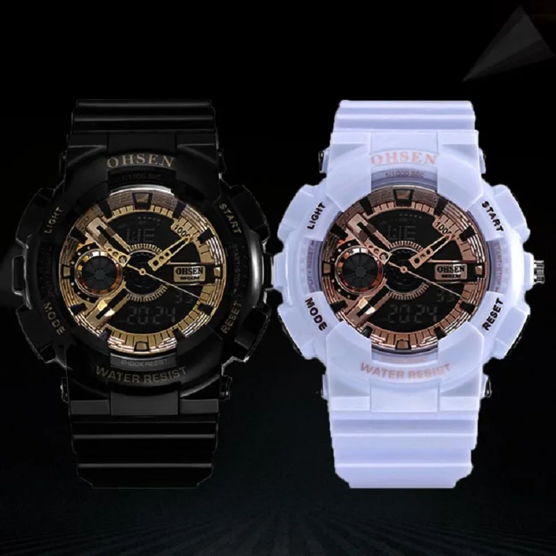 

OHSEN 2PCS Watches Quartz digital watch Men 50m Waterproof Sport Wristwatch Couple Watch Clock erkek kol saati AD1803 2019 News