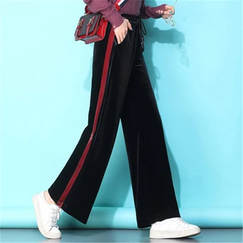 

New Autumn Fashion All Match Women Leggings Gold Velvet Wide Leg Casual Long Flare Pant Winter Thick Female Pants Trousers
