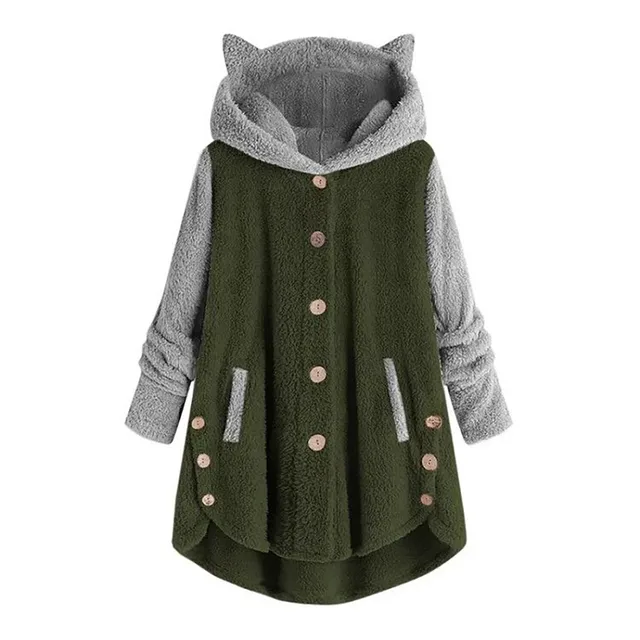 Winter Women Hooded Cat Ear Plush Top Lovely Irregular Color Matching Sleepwear Casual Girls Cute Homewear Plus Size femme 2