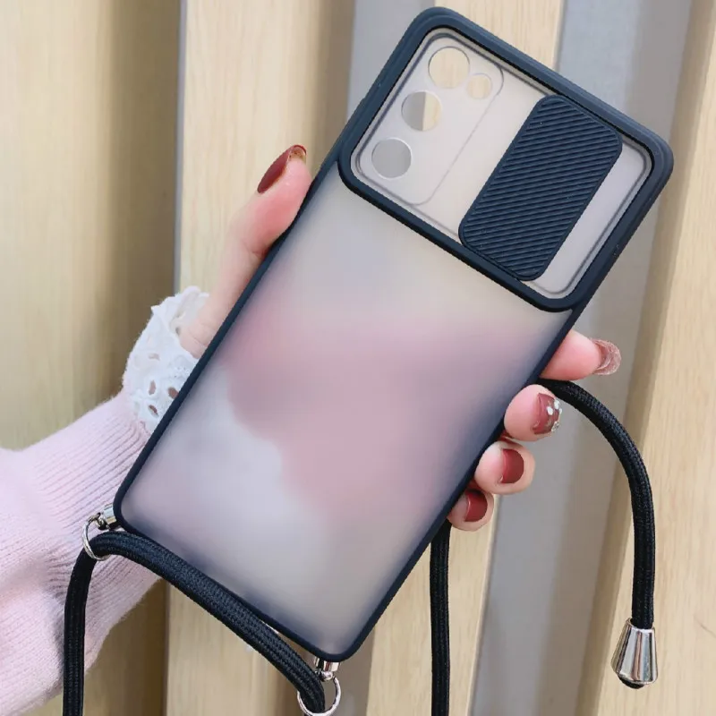 Slide Camera Protector Crossbody Lanyard Strap Case For huawei P Smart 2021 Y7A Translucent Back Cover for huawei p smart 2021 