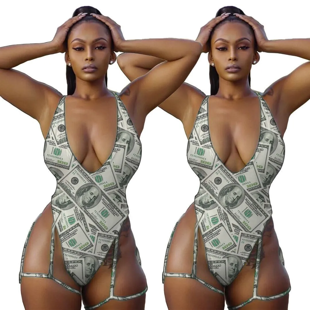 Letter Print Backless Skinny Bodysuits Women Spaghetti Strap Sexy One Piece Overall Deep V Neck Summer Beach Romper