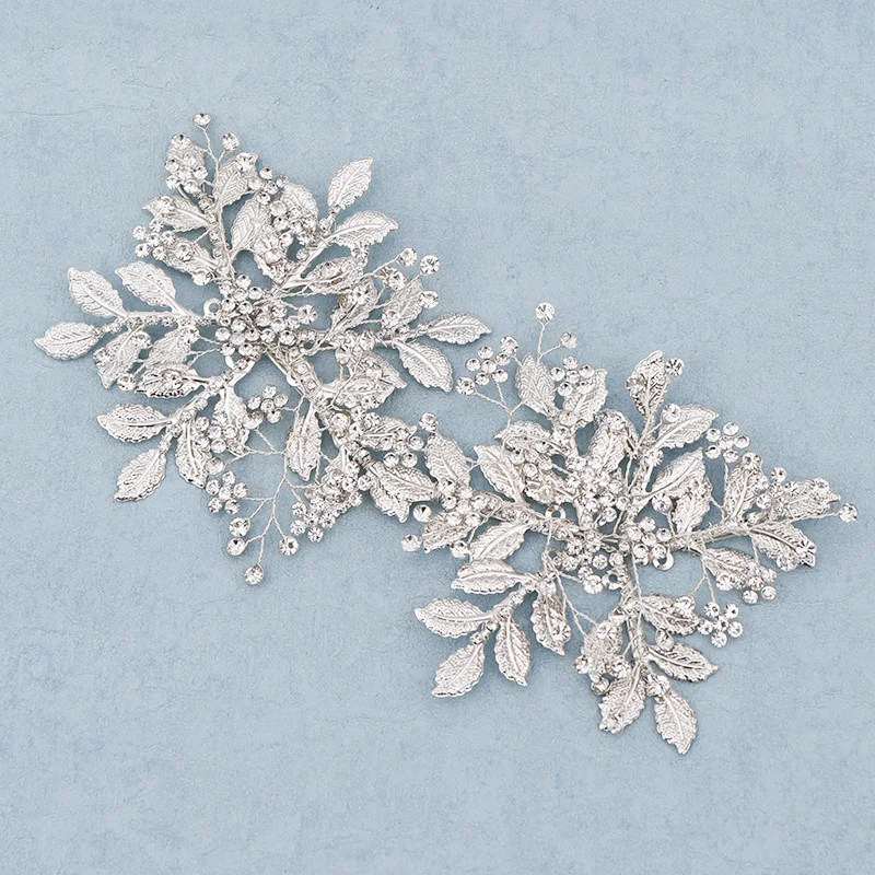 Silver Leaf Rhinestone Flower Bridal Headband Wedding Hair Jewelry Bride Tiara Headband For Women's Accessories Headwear