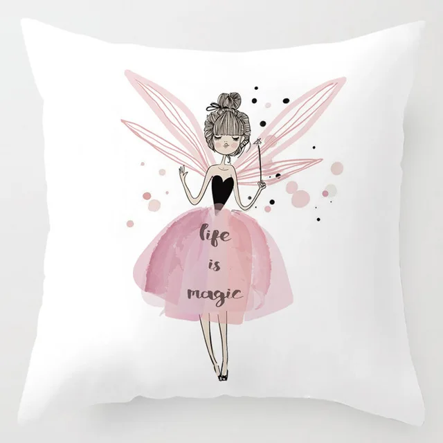 Pink Dress Girl Hand Printed Cushion Cover for Sofa Home Decorative Pillow Cover 45x45cm Super Soft Pillowcase