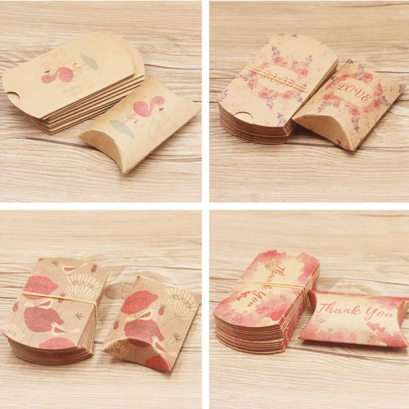 10pcs Kraft Paper Pillow Party Favors Box Wedding Favour Gift Candy Dragee Boxes Home Birthday Baby Shower Supply | Дом и сад