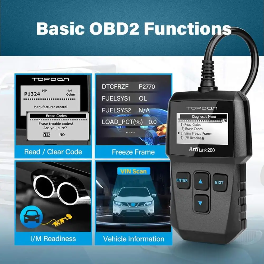 Автомобильный считыватель кодов TOPDON Artilink200 OBDII OBD2 сканер автомобильный