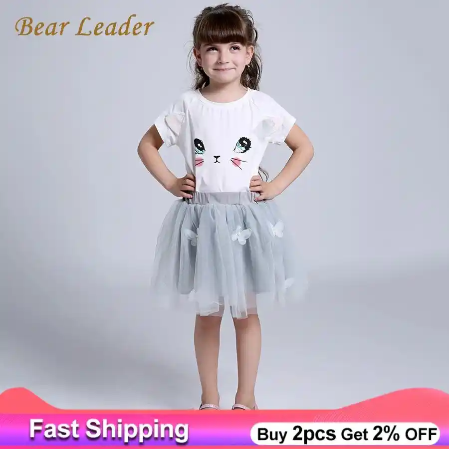 Bear Leader Girls Dress 2020 New Spring Casual Style Cartoon