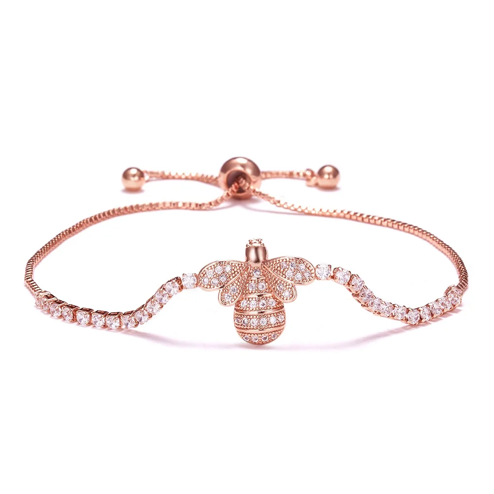 BR18Y0693 Rinhoo 1 шт. розовый, золотистый, медный крест-бабочка с двойным сердцем, браслет из циркона для женщин, модные украшения, подарок - Окраска металла: BR18Y0693