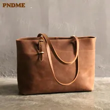 PNDME модная винтажная женская сумка из натуральной кожи, простая Высококачественная роскошная женская сумка на плечо из crazy horse