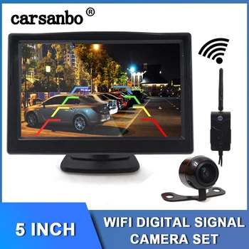 

Carsanbo 5 Inch Wireless Monitor with Front Rear View Camera Power Supply Digital Signal Support 150M Wireless Distance
