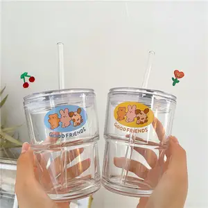 300ml Kawaii Boba Bear Glass Cup With Straw & Lid – StationeryMore