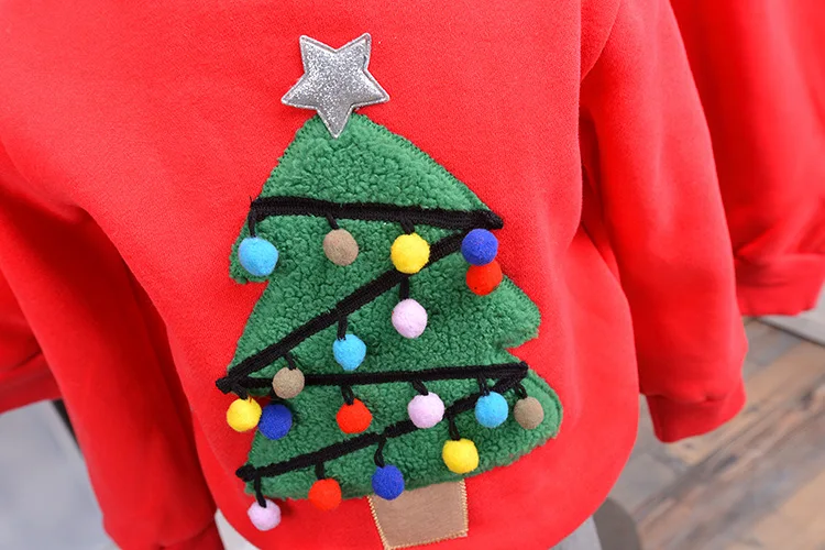 Christmas family couple parent-child sweater winter plus velvet round neck ball Christmas tree sweater class service custom