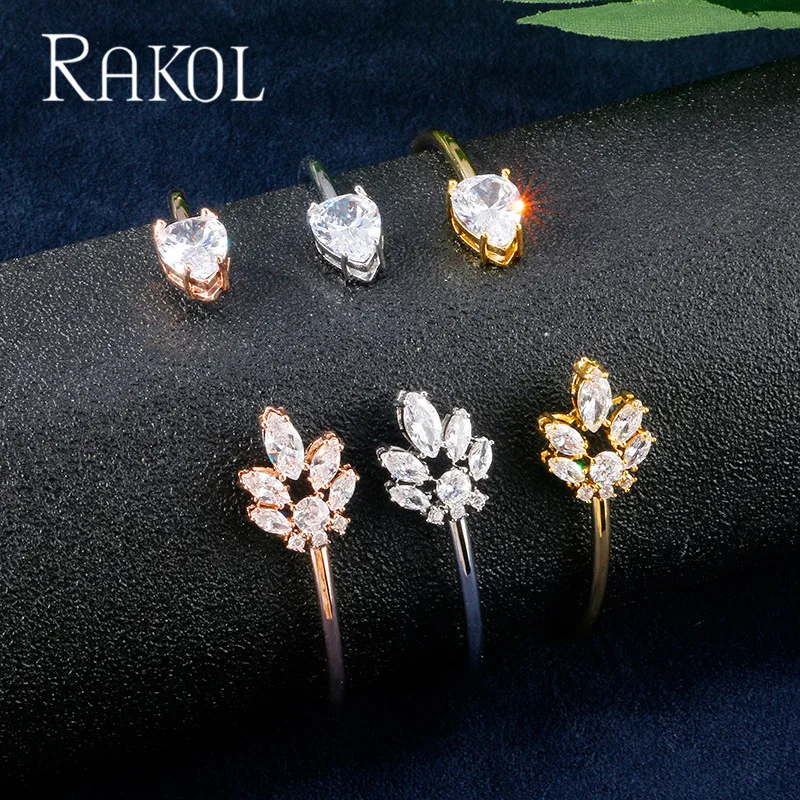 

RAKOL Exquisite Personality Design Cubic Zirconia Cuff Bracelet Bangle Jewelry for Woman Dress Accessories RB22127