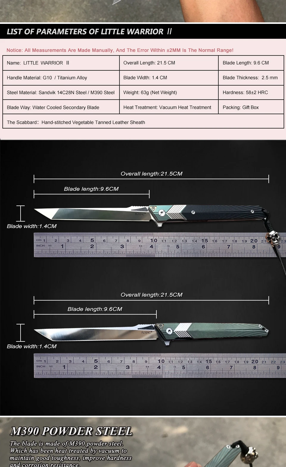 TURENZ-M390/14C28N лезвие из нержавеющей стали Складной нож G10 ручка из титанового сплава бритва Tanto карманный нож Открытый EDC инструмент