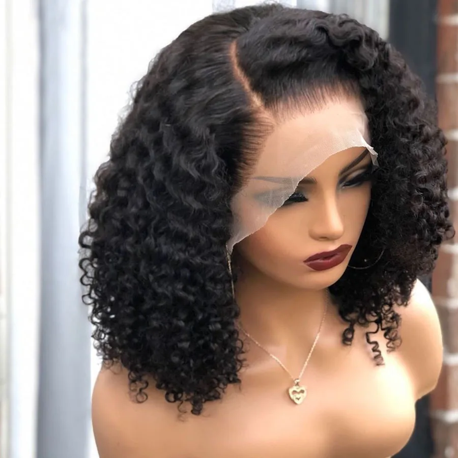 Перуанские кудрявые 360 кружевных фронтальных париков с отбеленные 200 Плотность 13x6 Синтетические волосы на кружеве человеческих волос парики для чернокожих Для женщин