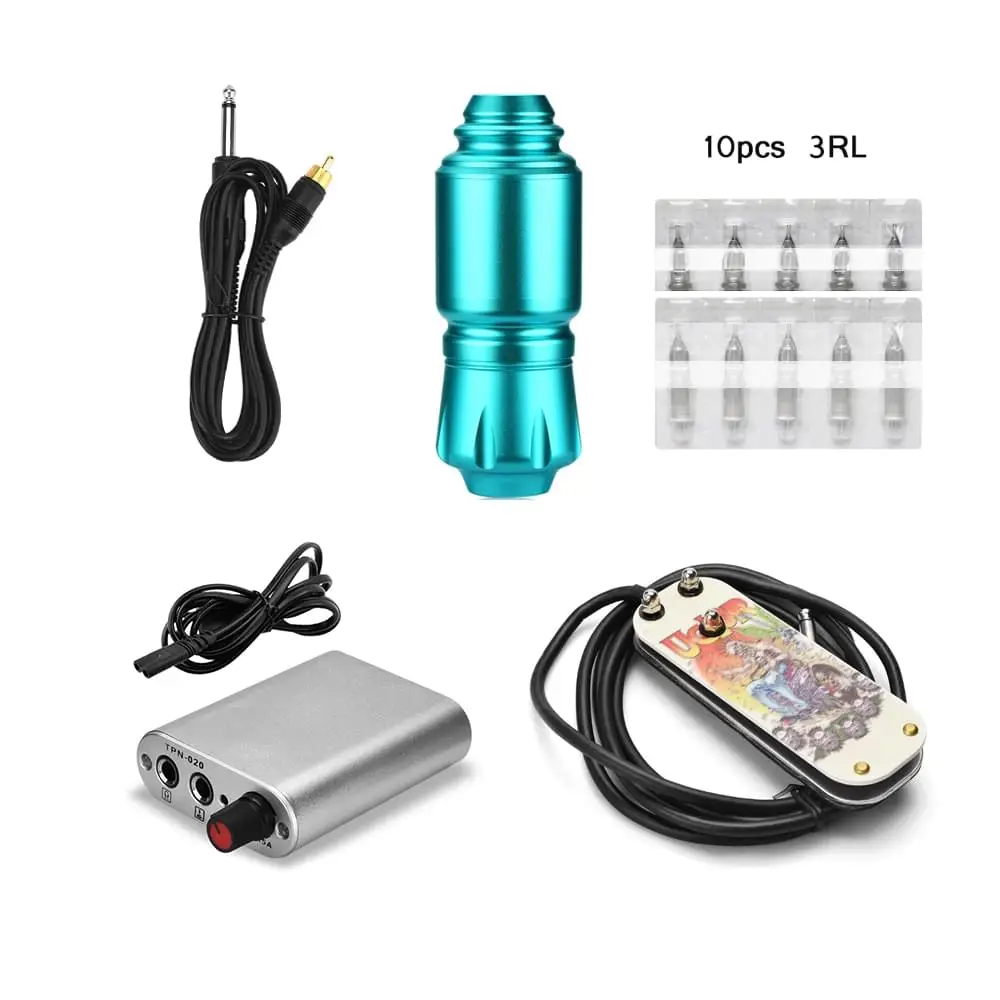 

Tattoo Pen kit 10pcs 3rl Cartridge Needles Heavy Clip Cord Plastic Power Supply Tattoo Machine Kit Liner Shader Gun Motor