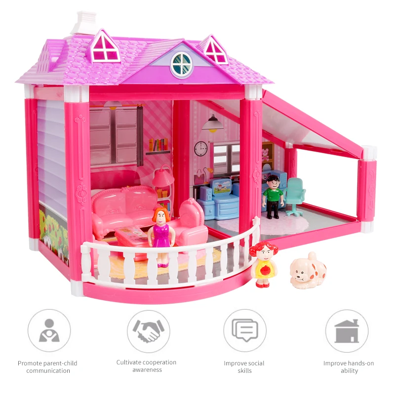 Baby Handmade Family Dollhouse Pretend Play Princess Castle DIY Assemble Villa Doll House With Miniature Furnitures Toys Gifts