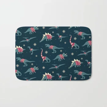 

Nordic Doormat Dinos In Sweaters Rug Print Bath Rug Non-Slip Floor Outdoor Indoor Front Door Mat Bathroom Rugs
