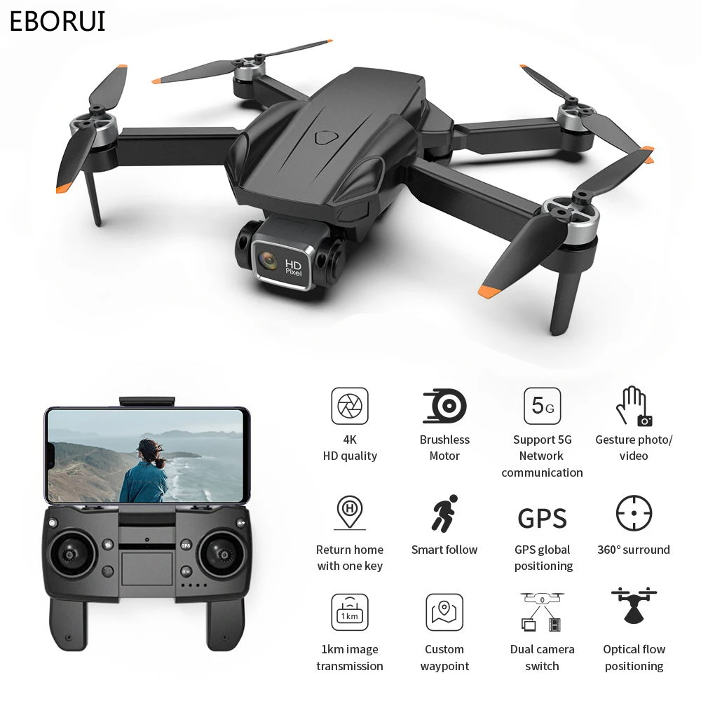 

EBORUI G21 GPS Drone Brushless 5G WiFi FPV 4K HD Camera GPS Return Dual Camers Optical Flow Foldable RC Drone Quadcopter Toy RTF